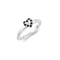 Sterling Silver Rhodium Plated Black & Whitee Diamond Stackable Heart Ring | QSK1075 ,