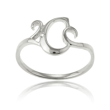 Sterling Silver Single CZ "C" Ring - W-9476 ,