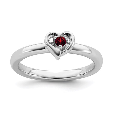 Sterling Silver Stackable Expressions Garnet Heart Ring | QSK1522 ,