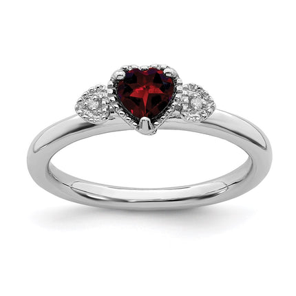 Sterling Silver Stackable Expressions Garnet & Diamond Hearts Ring | QSK1868 ,