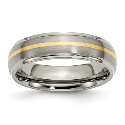 Titanium Ridged Edge 14k Yellow Inlay 6mm Brushed/Polished Band | TB100 ,