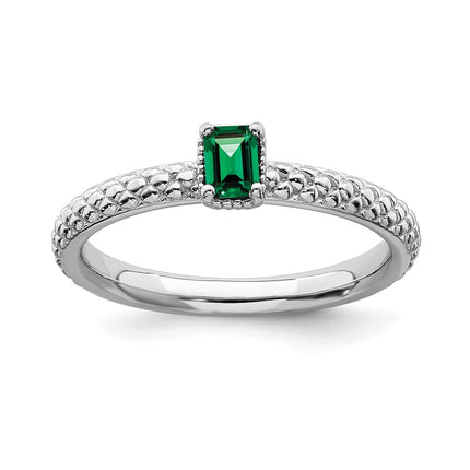 Sterling Silver Stackable Expressions Created Emerald Single Stone Ring | QSK1580 ,