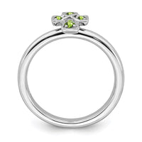 Sterling Silver Stackable Expressions Rhodium Peridot Cross Ring | QSK1637 ,