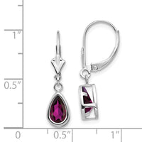 14k White Gold 8x5mm Pear Rhodolite Garnet Leverback Earrings ,