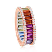 Sterling Silver Rainbow Baguette CZ Band Ring - W-2040 ,