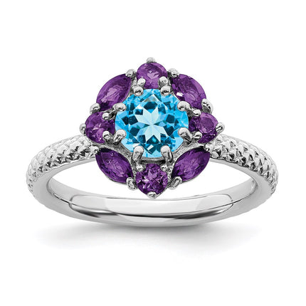 Sterling Silver Stackable Expressions Amethyst and Blue Topaz Ring | QSK792 ,