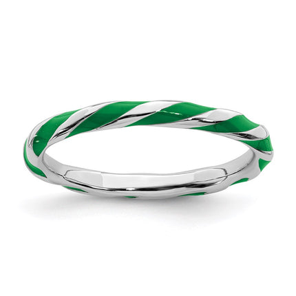 Sterling Silver Stackable Expressions Twisted Green Enameled Ring | QSK549 ,