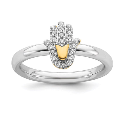 Sterling Silver Stackable Expression Gold-Plated Chamseh Dia. Ring | QSK2163 ,