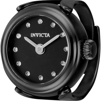 Invicta Women's Watch Ring - Mini Angel Quartz Stainless Steel Case Black Dial | 44484 ,