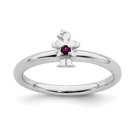Sterling Silver Stackable Expressions Rhodium Rhodolite Garnet Girl Ring | QSK1928 ,
