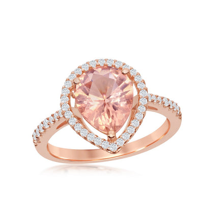Sterling Silver Pear-Shaped Morganite CZ Ring - W-2077 ,