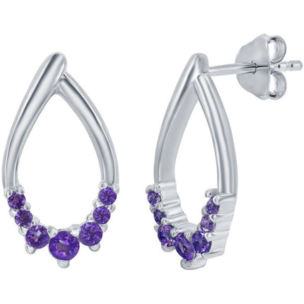 Classic Women's Earrings - Sterling Silver Pear Shaped Amethyst Post Back | D-8123 ,