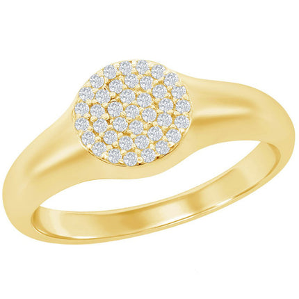 Classic Women's Gold Micro Pave CZ Round Ring - W-2774 ,