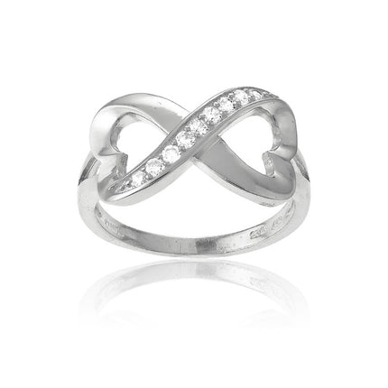 Sterling Silver Half CZ Heart Infinity Ring - W-9708 ,