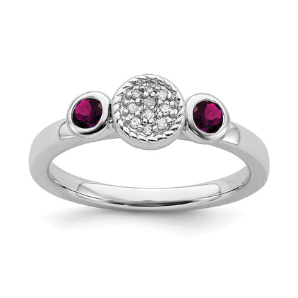 Sterling Silver Stackable Expressions Dbl Round Rhod. Garnet & Dia. Ring | QSK525 ,