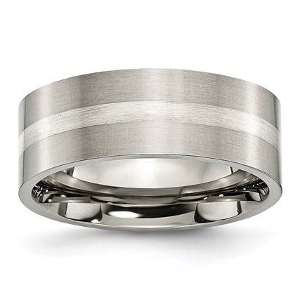 Titanium Sterling Silver Inlay Flat 8mm Brushed Band | TB207 ,