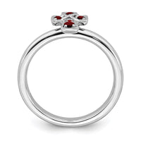 Sterling Silver Stackable Expressions Rhodium Garnet Cross Ring | QSK1630 ,