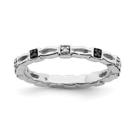Sterling Silver Stackable Expressions Black & White Diamond Ring | QSK1058 ,