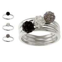 Sterling Silver Crystal Ball Ring, Set of 3 - W-9537 ,