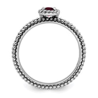 Sterling Silver Stackable Expressions Checker-cut Cr Ruby Antiqued Ring | QSK747 ,