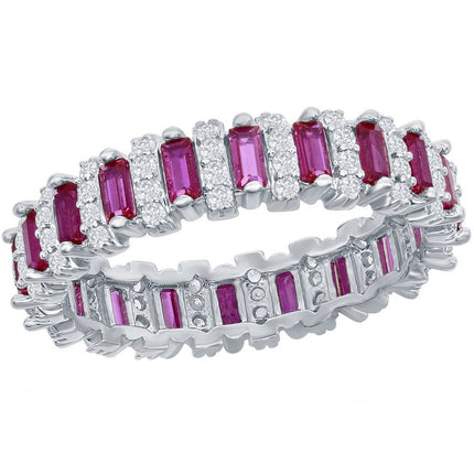 Classic Women's White and Ruby CZ Eternity Ring - W-2671 ,