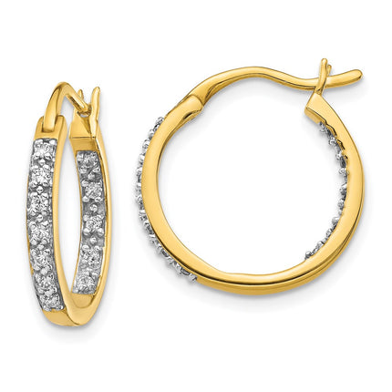 14k Diamond In/Out Hoop Earrings ,