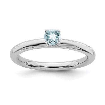 Sterling Silver Stackable Expressions Rhodium Aquamarine Ring | QSK190 ,
