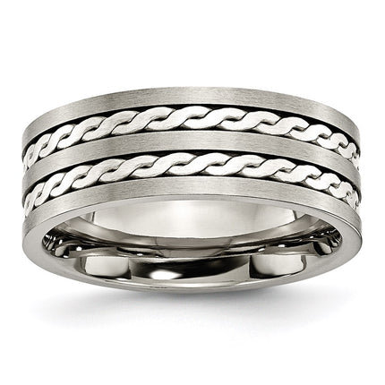 Titanium Sterling Silver Braided Inlay 8mm Brushed and Antiqued Band | TB216 ,