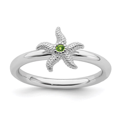 Sterling Silver Stackable Expressions Peridot Starfish Ring | QSK1862 ,