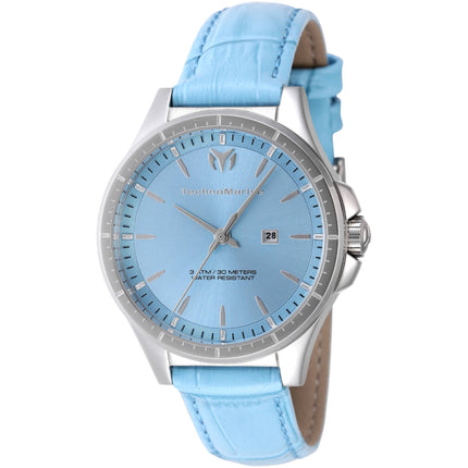 Technomarine Women's Watch - MoonSun Quartz Light Blue Dial Leather Strap | TM-822042 ,