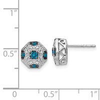 14k White Gold Fancy White & Blue Diamond Post Earrings ,