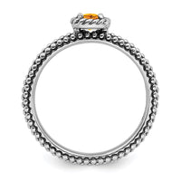 Sterling Silver Stackable Expressions Checker-cut Citrine Antiqued Ring | QSK824 ,