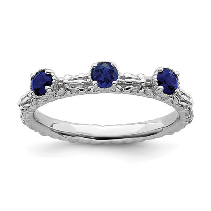 Sterling Silver Stackable Expressions Created Sapphire Three Stone Ring | QSK1596 ,