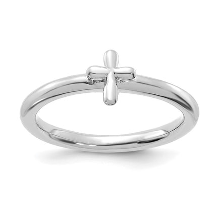Sterling Silver Stackable Expressions Rhodium-Plated Cross Ring | QSK2046 ,