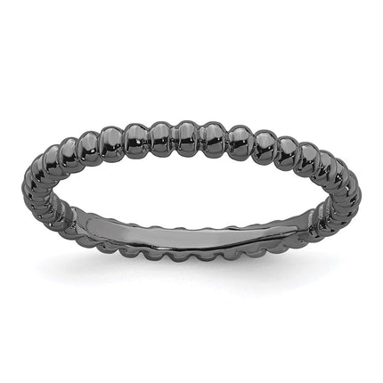 Sterling Silver Stackable Expressions Black-plated Beaded Ring | QSK213 ,