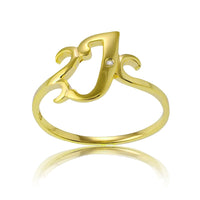 Sterling Silver 1 Micron GP Single CZ "J" Ring - W-9480 ,