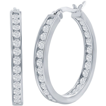 Classic Women's Earrings - Sterling Silver 25mm Inside Outside Channel CZ | D-3492 ,