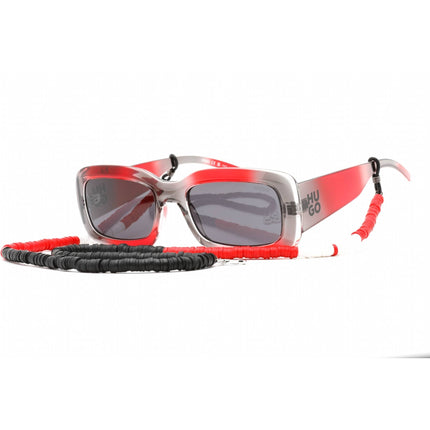 Hugo Men's Sunglasses - Grey Red Plastic Rectangular Shape Frame | HG 1281/S 0268 IR ,