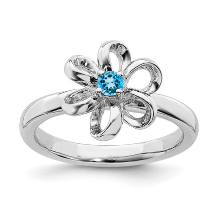 Sterling Silver Stackable Expressions Polished Blue Topaz Flower Ring | QSK111 ,