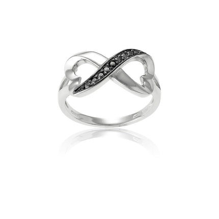 Sterling Silver Half Black CZ Heart Infinity Ring - W-9687 ,