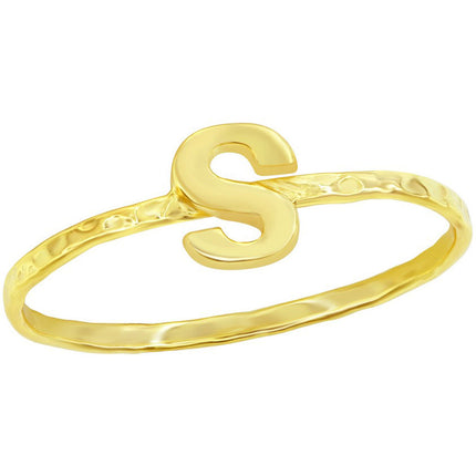 Classic Unisex Gold Tone S Initial Hammered Ring - W-2832 ,
