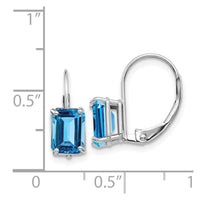 14k White Gold 7x5mm Emerald Cut Blue Topaz Earrings ,