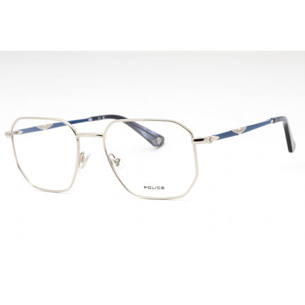 Police Men's Eyeglasses - Shiny Palladium Metal Geometric Full Rim Frame | VPLL67 0579 ,