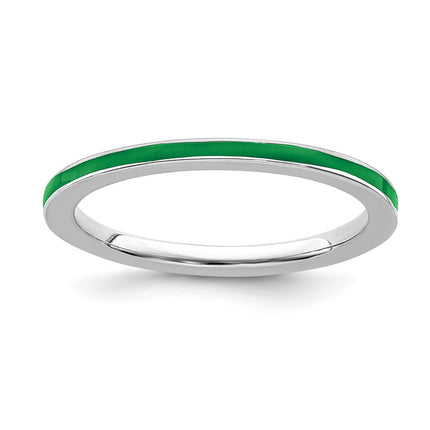 Sterling Silver Stackable Expressions Green Enameled 1.5mm Ring | QSK135 ,