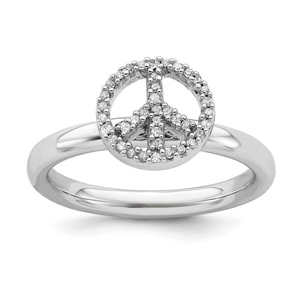 Sterling Silver Stackable Expressions Peace Symbol Diamond Ring | QSK335 ,