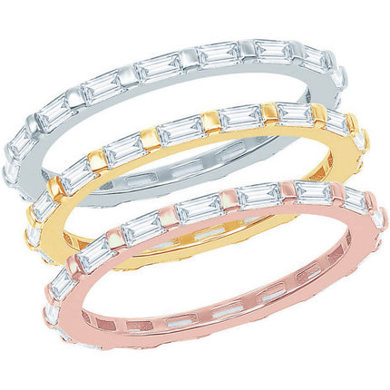 Classic Women's CZ and Beaded Tri-Color Band Ring - W-2425 ,