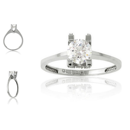 Sterling Silver Small CZ 'U' Setting with Large CZ Ring - W-9564 ,