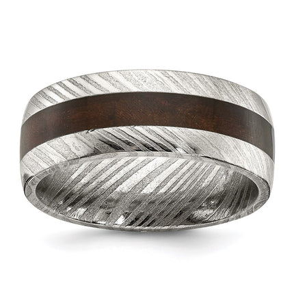Damascus Steel Polished with Wood Inlay 8mm Band | SR678 ,