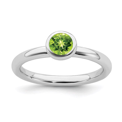 Sterling Silver Stackable Expressions Low 5mm Round Peridot Ring | QSK515 ,