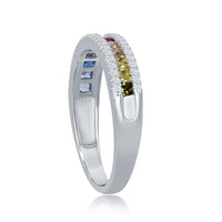 Sterling Silver Half Channel-Set Rainbow CZ Ring - W-2137 ,